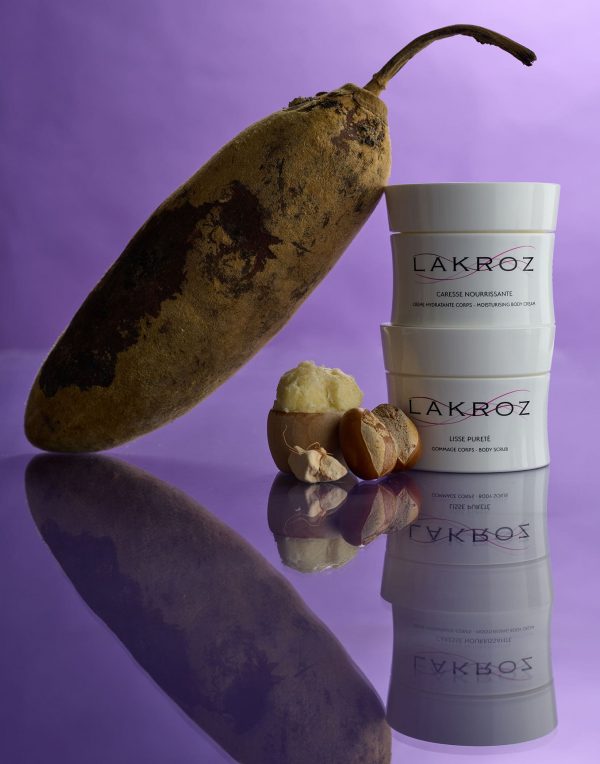 LAKROZ Rituel soins corps à l'huile de baobab et au beurre de karité gommage au sel et crème corps nourrissante peau sèche peau normale